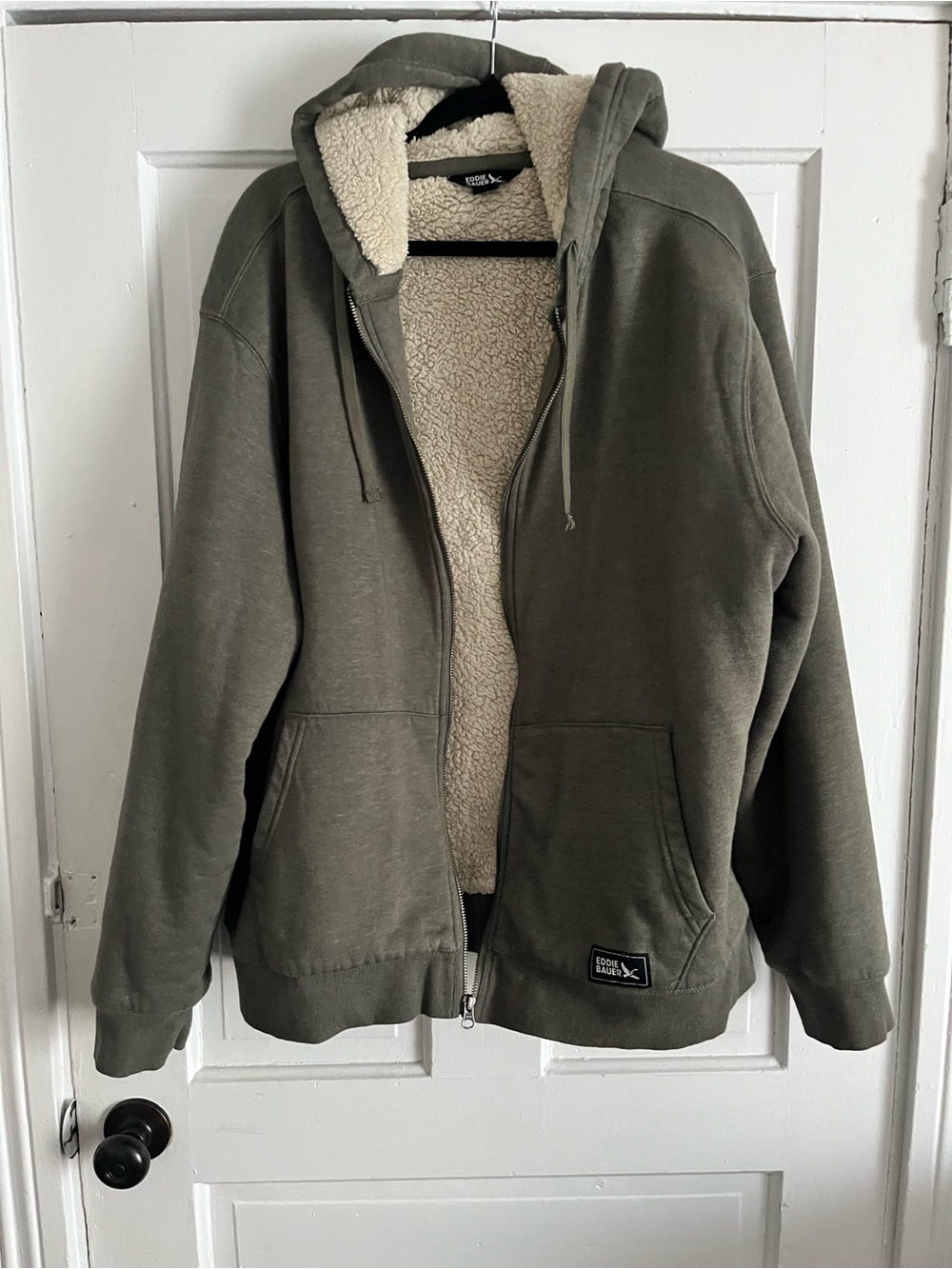 Eddie Bauer Olive Green Sherpa-Lined Zip Hoodie